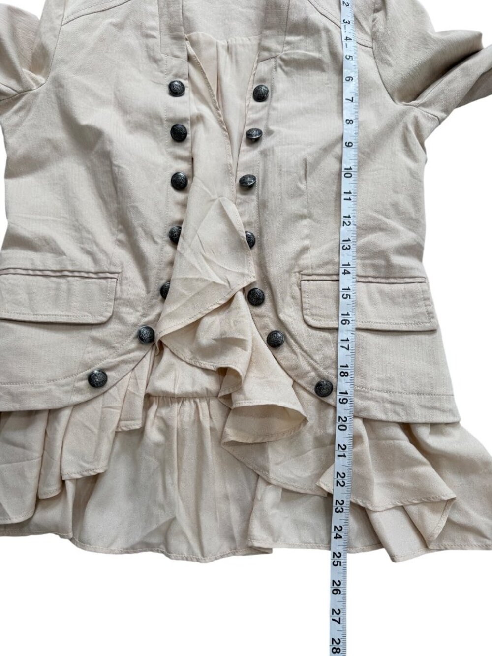 Free People Women XS Ruffle Romance Jacket Beige Military Victorian Boho - Picture 6 of 8